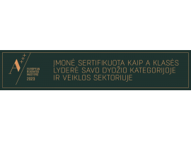 Įmonė sertifikuota kaip A klasės lyderė savo dydžio kategorijoje ir veiklos sektoriuje